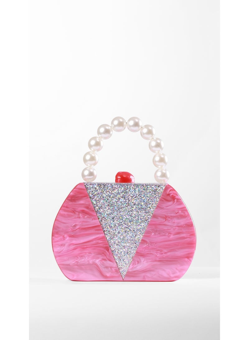 كيفيلي حقيبة كلتش وردية بمقبض لؤلؤي - Image 1